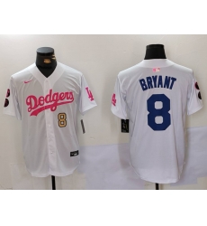 Men Los Angeles Dodgers 8 Kobe Bryant White Pink Vin  26 Kobe Patch Stitched Baseball Jersey 2