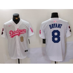 Men Los Angeles Dodgers 8 Kobe Bryant White Pink Vin  26 Kobe Patch Stitched Baseball Jersey 2