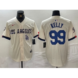 Men Los Angeles Dodgers 99 Joe Kelly Cream Stitched Baseball Jersey 7