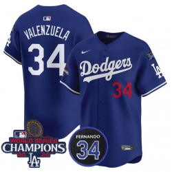 Men Los Angeles Dodgers Active Player Cuatom Royal 2024 World Series Champions With Fernando Memorial Patch Alternate Limited Stitched Baseball Jersey