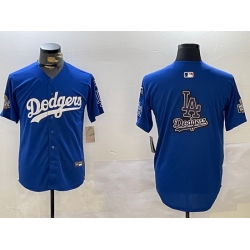 Men Los Angeles Dodgers Blank Blue 2024 World Series With No  34 Patch Home Limited Stitched Baseball Jersey  6