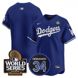 Men Los Angeles Dodgers Blank Royal 2024 World Series With Fernando Memorial Patch Limited Stitched Baseball Jersey