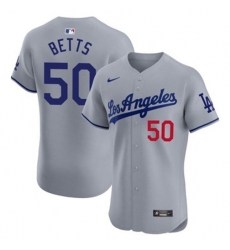 Men Los Angeles Dodgers Mookie Betts #50 Gray Flex Base 2024 Home Stitched Jersey