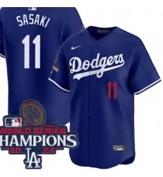 Men Los Angeles Dodgers Roki Sasaki #11 Blue Flex Base Stitched Champions Jersey