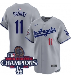 Men Los Angeles Dodgers Roki Sasaki #11 Gray Flex Base Stitched Champions  Jersey