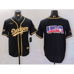 Men Los Angeles Dodgers Team Big Logo Black Gold Cool Base With Patch Stitched Baseball Jersey 1