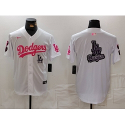 Men Los Angeles Dodgers Team Big Logo White Pink Vin  26 Kobe Patch Stitched Baseball Jersey 004