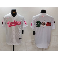 Men Los Angeles Dodgers Team Big Logo White Pink Vin  26 Kobe Patch Stitched Baseball Jersey 8