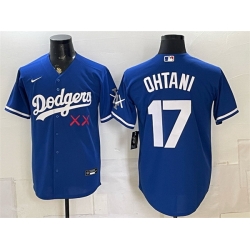 Men Los Angeles Dodgers x KAWS  17 Shohei Ohtani Royal Vapor Premier Limited Stitched Baseball Jersey