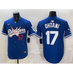 Men Los Angeles Dodgers x One Piece  17 Shohei Ohtani Royal Vapor Premier Limited Stitched Baseball Jersey