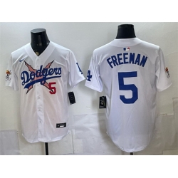 Men Los Angeles Dodgers x One Piece  5 Freddie Freeman White Vapor Premier Limited Stitched Baseball Jersey
