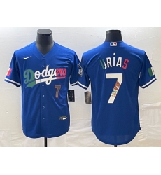 Men's Los Angeles Dodgers #7 Julio Urias Number Blue Cool Base Stitched Jersey1