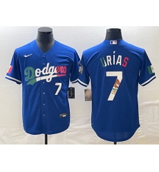 Men's Los Angeles Dodgers #7 Julio Urias Number Blue Cool Base Stitched Jersey4