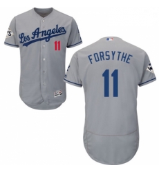 Mens Majestic Los Angeles Dodgers 11 Logan Forsythe Authentic Grey Road 2017 World Series Bound Flex Base Jersey