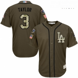 Mens Majestic Los Angeles Dodgers 3 Chris Taylor Authentic Green Salute to Service 2018 World Series MLB Jersey 