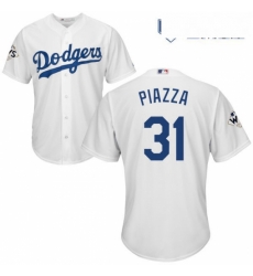 Mens Majestic Los Angeles Dodgers 31 Mike Piazza Replica White Home 2017 World Series Bound Cool Base MLB Jersey