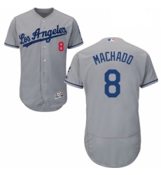 Mens Majestic Los Angeles Dodgers 8 Manny Machado Grey Road Flex Base Authentic Collection MLB Jersey (1)