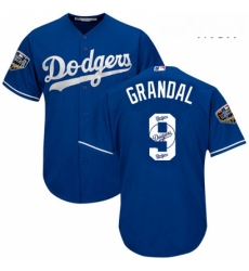 Mens Majestic Los Angeles Dodgers 9 Yasmani Grandal Authentic Royal Blue Team Logo Fashion Cool Base 2018 World Series MLB Jersey