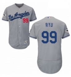 Mens Majestic Los Angeles Dodgers 99 Hyun Jin Ryu Authentic Grey Road 2017 World Series Bound Flex Base Jersey