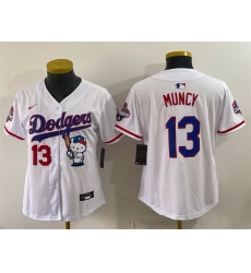 Women Los Angeles Dodgers 13 Max Muncy White Hello Kitty Night 2025 World Series Champions Patch Stitched Baseball Jersey Women Los Angeles Dodgers 13 Max Muncy White Hello Kitty Night 2025 World Series Champions Patch Stitched Baseball Jersey