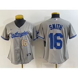 Women Los Angeles Dodgers 16 Will Smith Grey Stitched Jersey 3