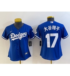 Women Los Angeles Dodgers 17  Shohei Ohtani Blue Stitched Jersey 