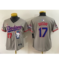 Women Los Angeles Dodgers  17 Shohei Ohtani Grey Hello Kitty Night 2025 World Series Champions Patch Stitched Baseball Jersey  
