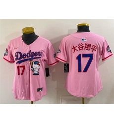 Women Los Angeles Dodgers 17 Shohei Ohtani Pink Hello Kitty Night 2025 World Series Champions Patch Stitched Baseball Jersey Women Los Angeles Dodgers 17 Shohei Ohtani Pink Hello Kitty Night 2025 World Series Champions Patch Stitched Baseball Jersey