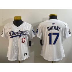 Women Los Angeles Dodgers 17 Shohei Ohtani White Gold 2024 World Series Home Limited Stitched Baseball Jersey 28Run Small 29