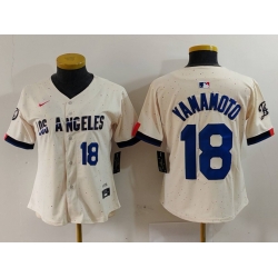 Women Los Angeles Dodgers 18 Yoshinobu Yamamoto Cream Stitched Jersey 4