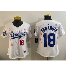 Women Los Angeles Dodgers 18 Yoshinobu Yamamoto White 2025 World Series Champions Patch Tokyo Series Limited Stitched Baseball Jersey 