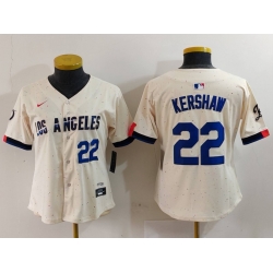 Women Los Angeles Dodgers 22 Clayton Kershaw Cream Stitched Jersey 1