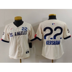 Women Los Angeles Dodgers 22 Clayton Kershaw Cream Stitched Jersey 2