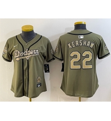 Women Los Angeles Dodgers 22 Clayton Kershaw Olive 2026 Military Appreciation Game Day Stitched Baseball Jersey Women Los Angeles Dodgers 22 Clayton Kershaw Olive 2026 Military Appreciation Game Day Stitched Baseball Jersey