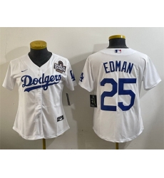 Women Los Angeles Dodgers 25 Tommy Edman White 2024 World Series Cool Base Stitched Baseball Jersey 