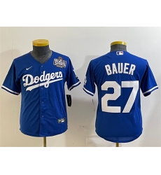 Women Los Angeles Dodgers 27 Trevor Bauer Blue 2024 World Series Cool Base Stitched Jersey