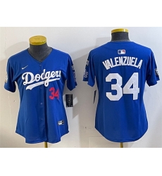 Women Los Angeles Dodgers 34 Toro Valenzuela Royal 2024 World Series With Fernando Memorial Patch Alternate Limited Stitched Baseball Jersey 