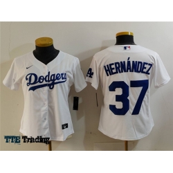 Women Los Angeles Dodgers #37 Teoscar Hernandez  White Jersey