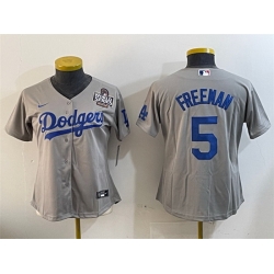 Women Los Angeles Dodgers 5 Freddie Freeman Grey 2024 World Series Cool Base Stitched Baseball Jersey 