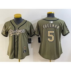 Women Los Angeles Dodgers  5 Freddie Freeman Olive 2026 Military Appreciation Game Day Stitched Baseball Jersey  
