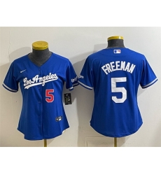 Women Los Angeles Dodgers  5 Freddie Freeman Royal Alternate Stadium Stitched Baseball Jersey  