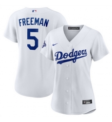 Women Los Angeles Dodgers 5 Freddie Freeman White 2025 World Series Champions Home Cool Base Stitched Baseball Jersey  1