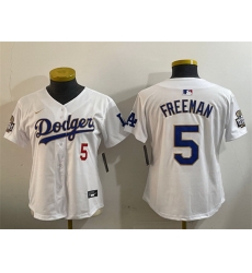 Women Los Angeles Dodgers 5 Freddie Freeman White Gold 2024 World Series Home Limited Stitched Baseball Jersey 28Run Small 29