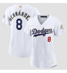 Women Los Angeles Dodgers  8 Enrique Hernandez White 2026 Gold Collection Stadium Stitched Baseball Jersey  