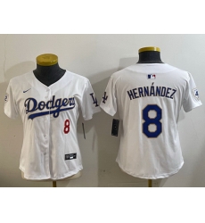 Women Los Angeles Dodgers 8 Enrique Hernandez white 2024 Jackie Robinson Patch Limited Stitched Jersey