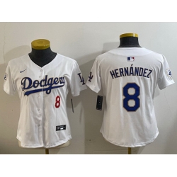 Women Los Angeles Dodgers 8 Enrique Hernandez white 2024 Jackie Robinson Patch Limited Stitched Jersey