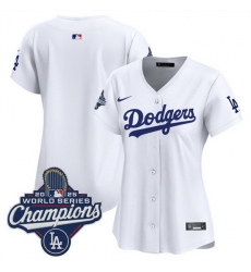 Women Los Angeles Dodgers Blank White 2025 World Series Champions Home Cool Base Stitched Baseball Jersey 