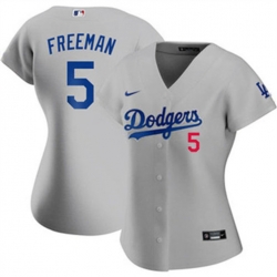 Women Los Angeles Dodgers Freddie Freeman #5 Gray Flex Base 2024 Home Stitched Jersey