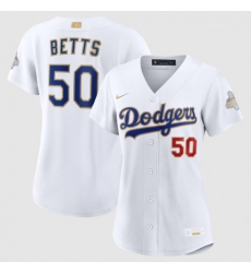 Women Los Angeles Dodgers Mookie Betts Nike White 2026 Gold Collection Stadium Jersey