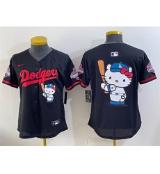 Women Los Angeles Dodgers Team Big Logo Black Hello Kitty Night 2025 World Series Champions Patch Stitched Baseball Jersey Women Los Angeles Dodgers Team Big Logo Black Hello Kitty Night 2025 World Series Champions Patch Stitched Baseball Jersey
